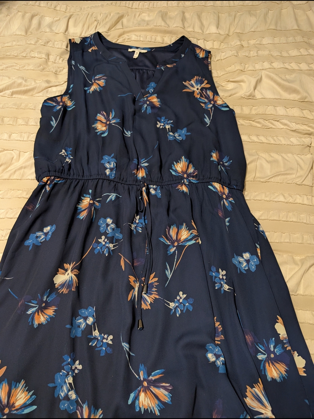 Maurices Navy Floral V-Neck Dress with Blue & Peach Blooms